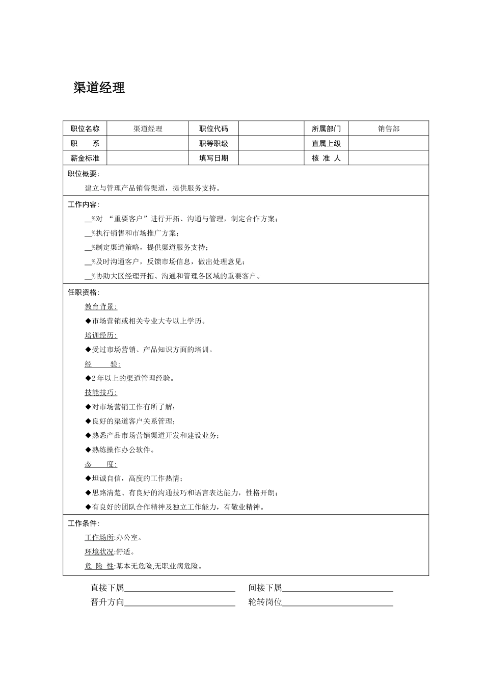 职位说明书-渠道经理_第1页