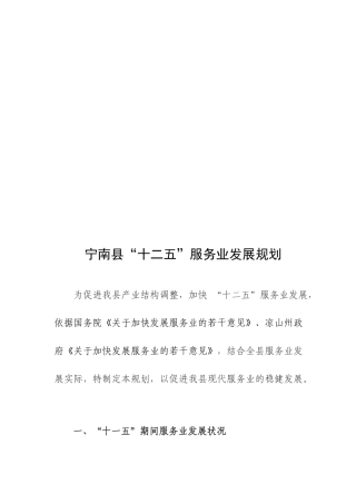 宁南县“十二五”服务业发展规划
