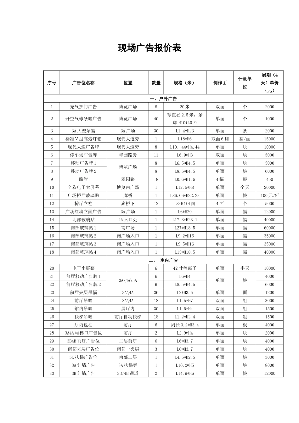 现场广告报价表_第1页