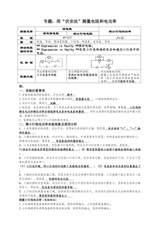用“伏安法”测量电阻和电功率（专题）