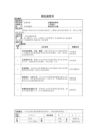 营销管理岗位说明书