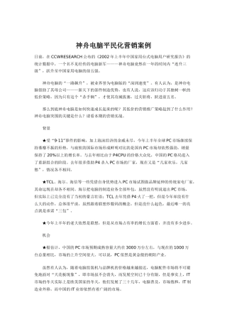 神舟电脑平民化营销案例分析报告