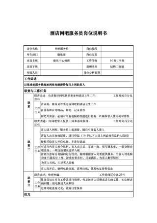 酒店网吧服务员岗位说明书