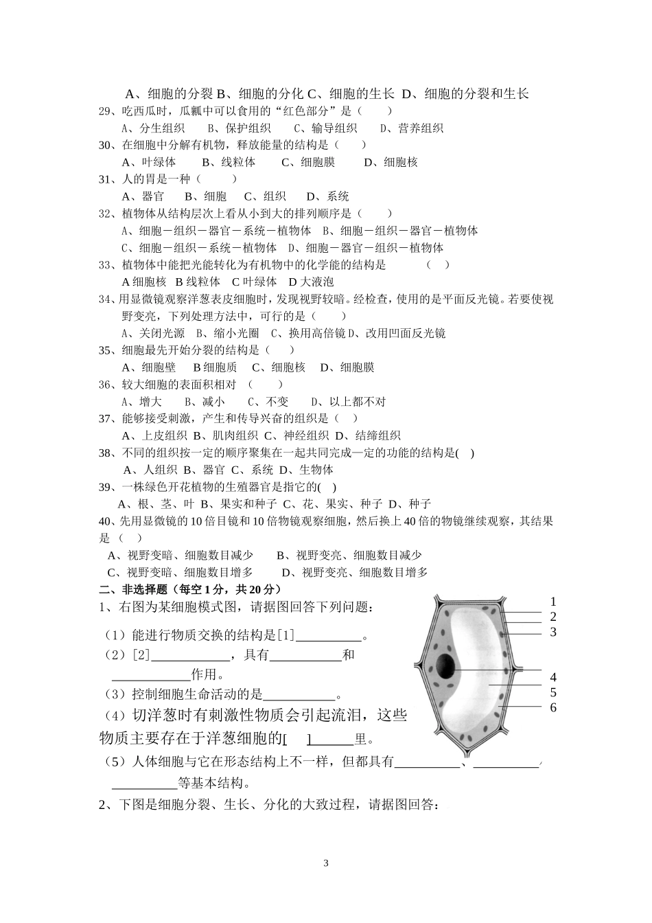 七年级生物上册期中质量检测_第3页