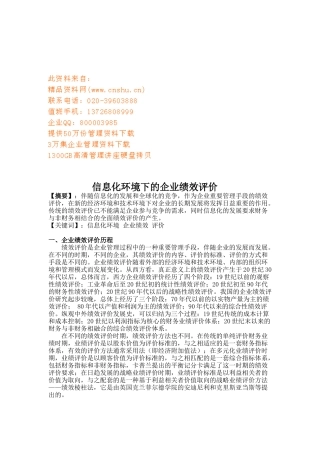 试论信息化环境下的企业绩效评价