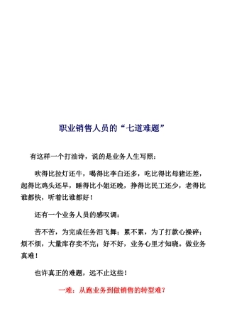试谈职业销售人员的七道难题