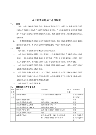 西北销售分部员工考核制度