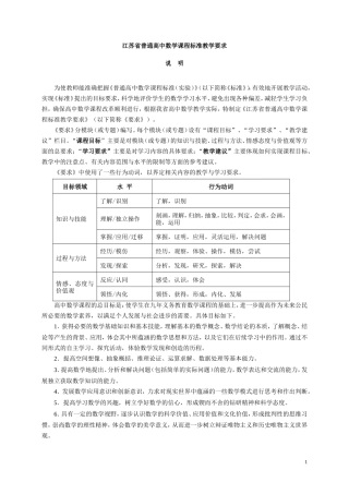 江苏省普通高中数学课程标准教学要求