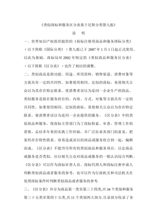 类似商标和服务区分表基于尼斯分类第九版
