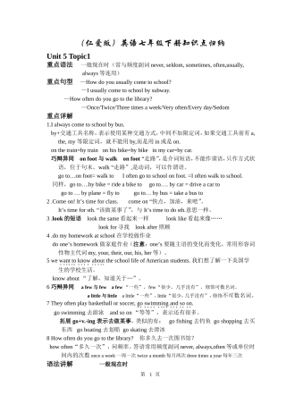 英语七年级下册知识点归纳(仁爱版)