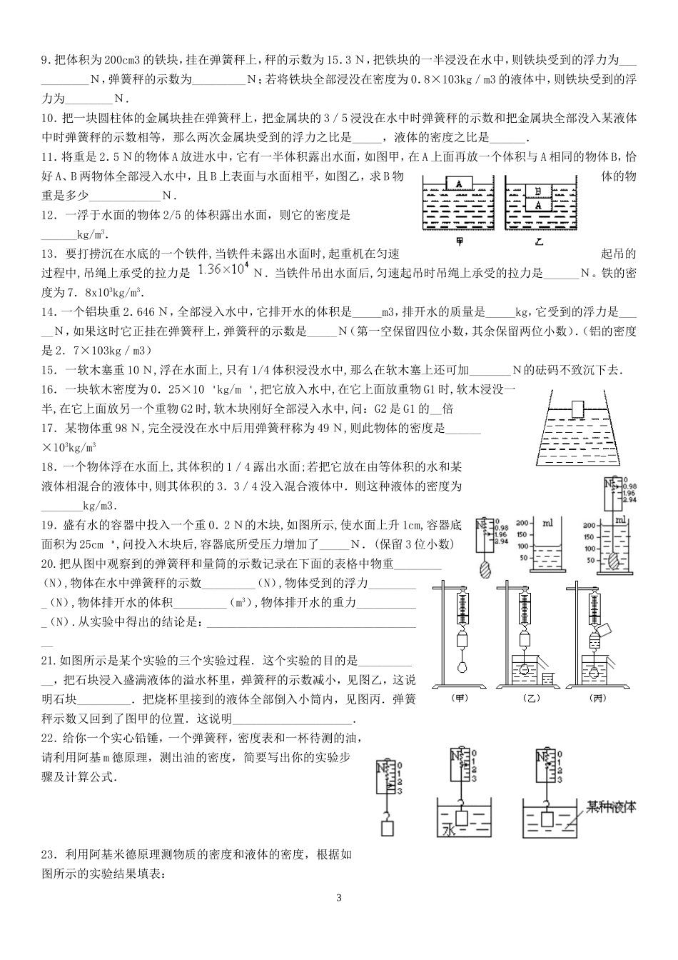 阿基米德原理练习题—含答案_第3页