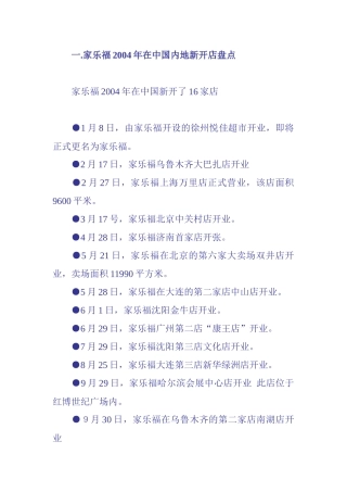 家乐福某年在中国内地新开店盘点