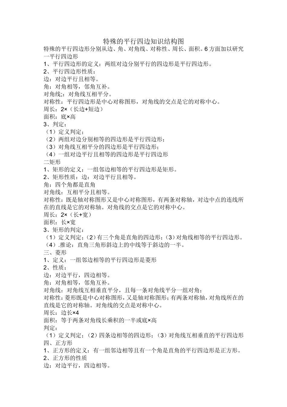 第一章特殊的平行四边形知识结构图_第1页