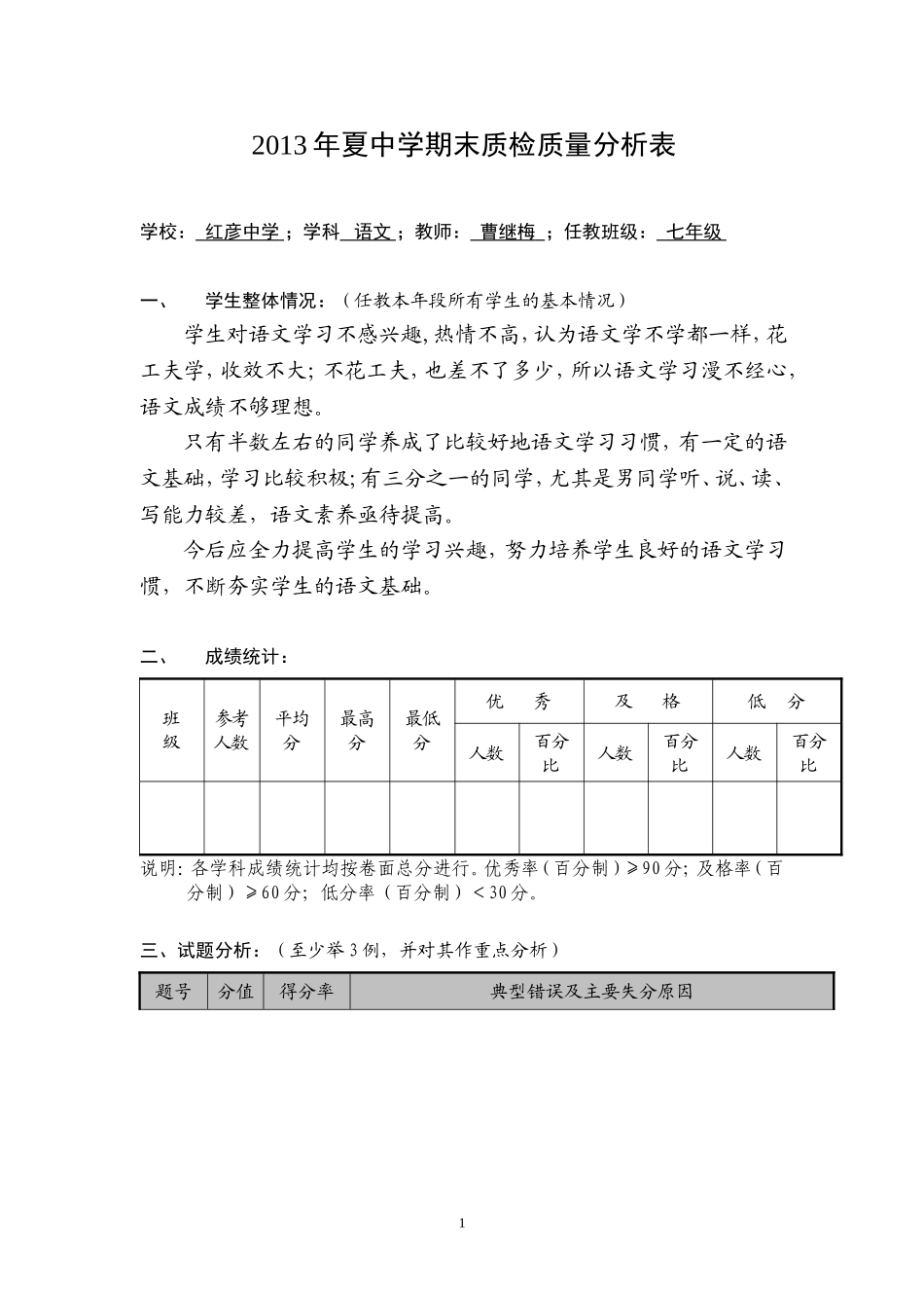 中学期末质检学科质量分析七年级语文_第1页