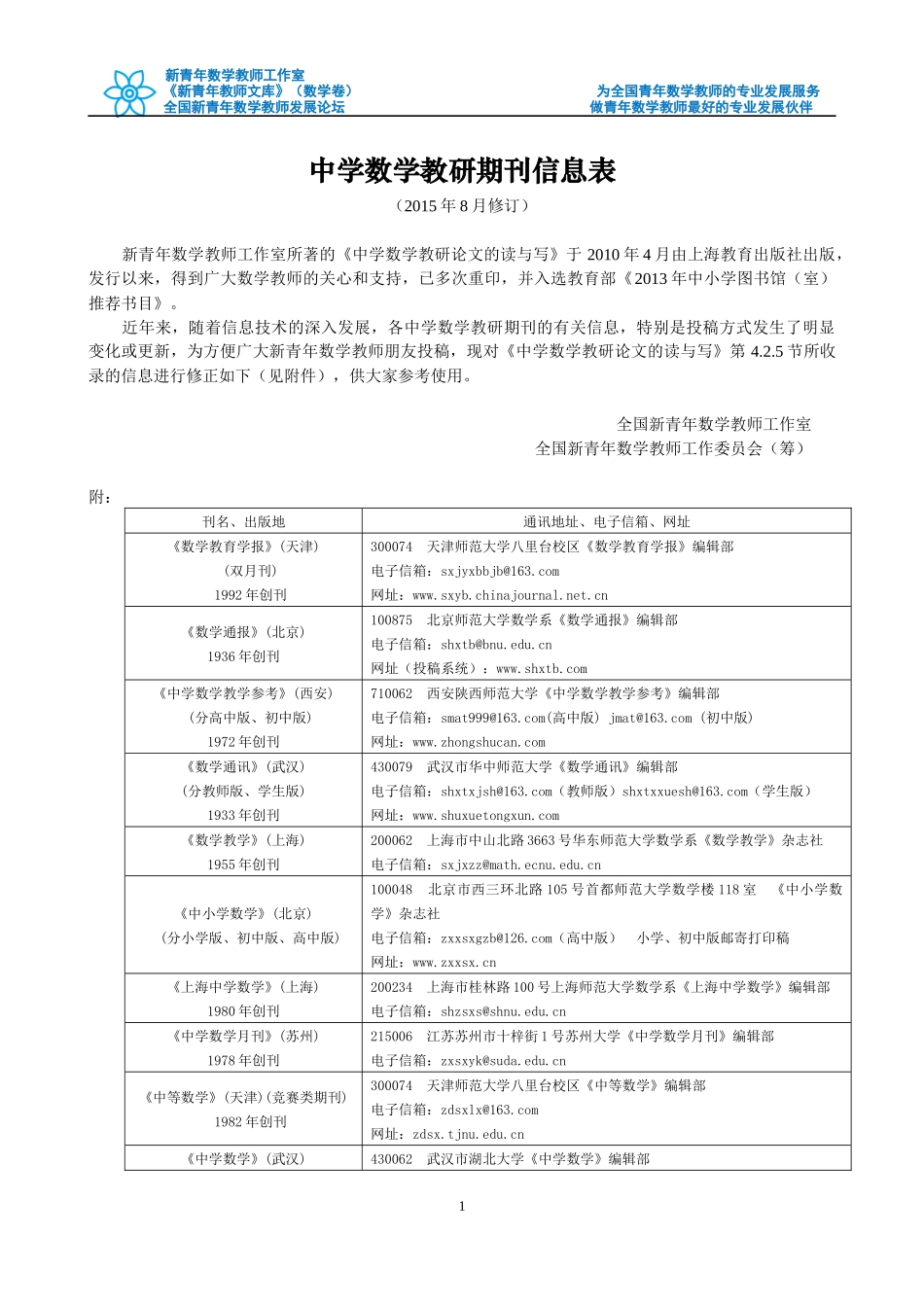 中学数学教研期刊信息表_第1页