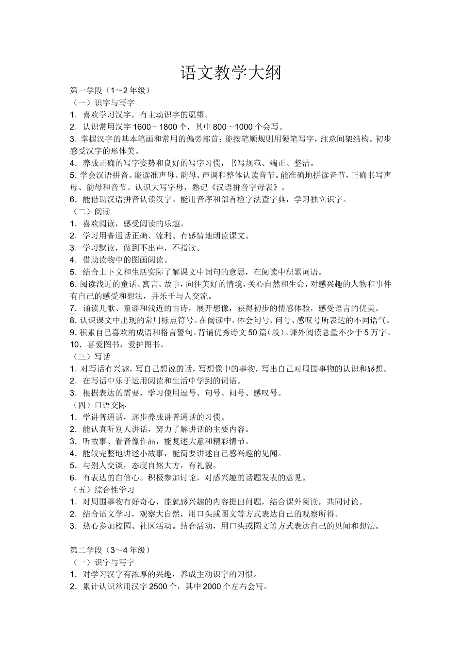 小学语文教学大纲_第1页