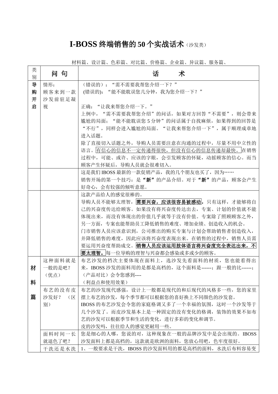 沙发家具销售终端50个实战讲解话术手册_第1页