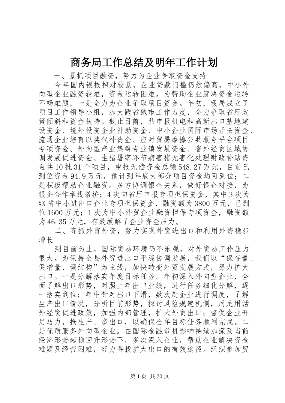 商务局工作总结及明年工作计划_第1页