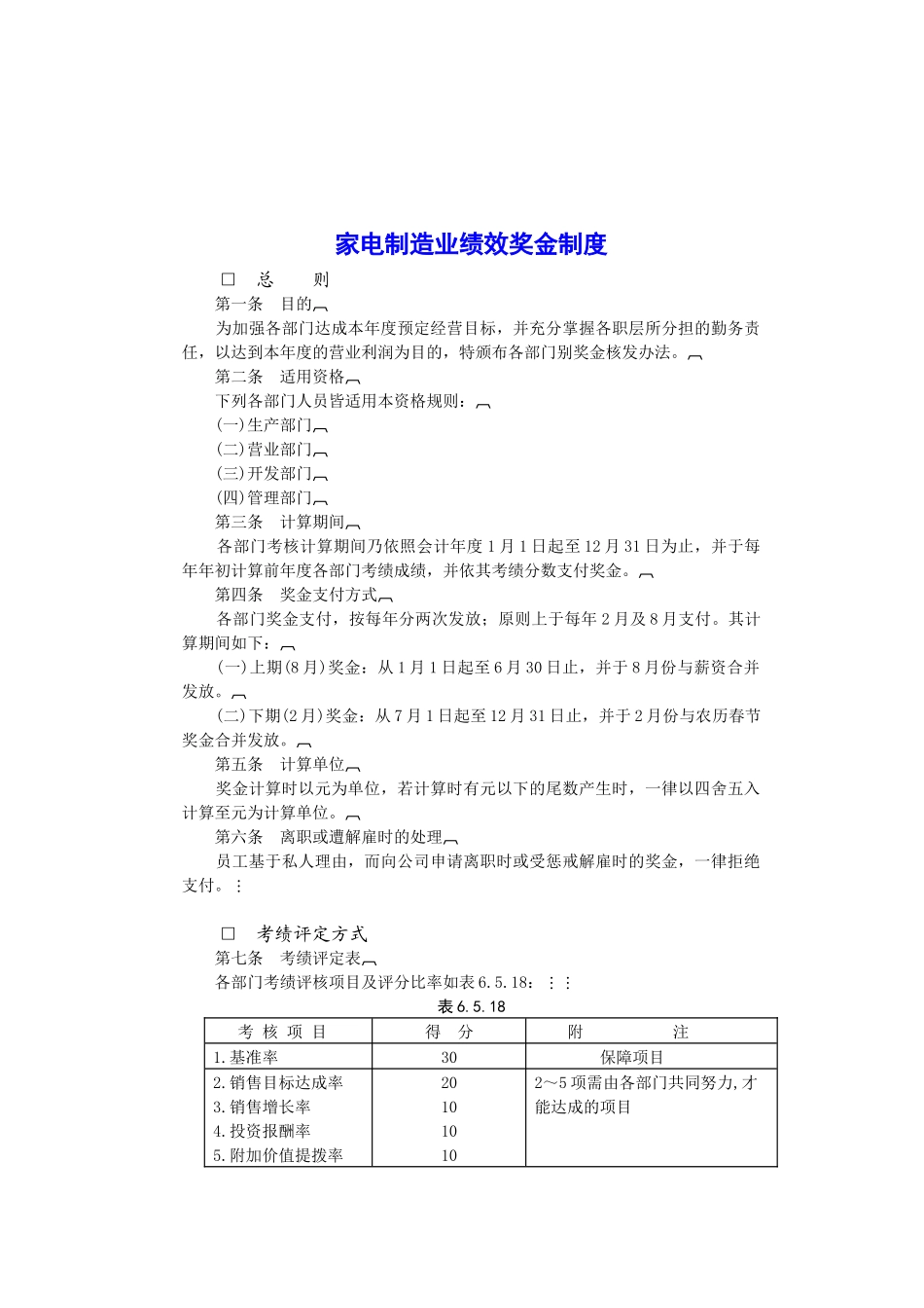 家电制造业绩效奖金制度_第1页