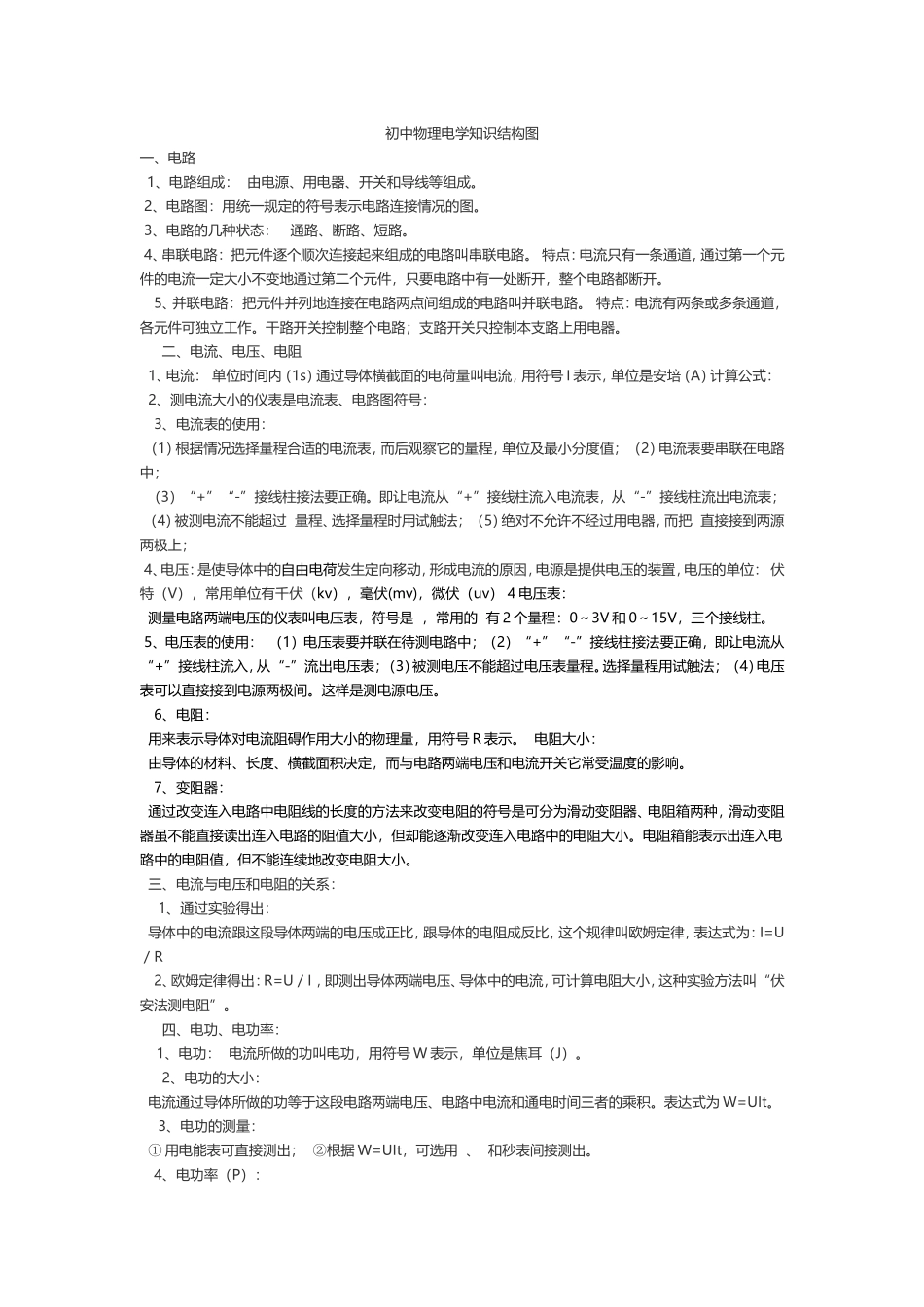 初中物理电学知识结构图Word文档_第1页