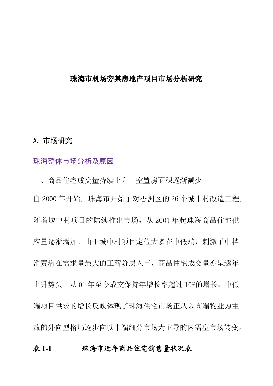 珠海市机场旁某房地产项目市场分析研究_第1页