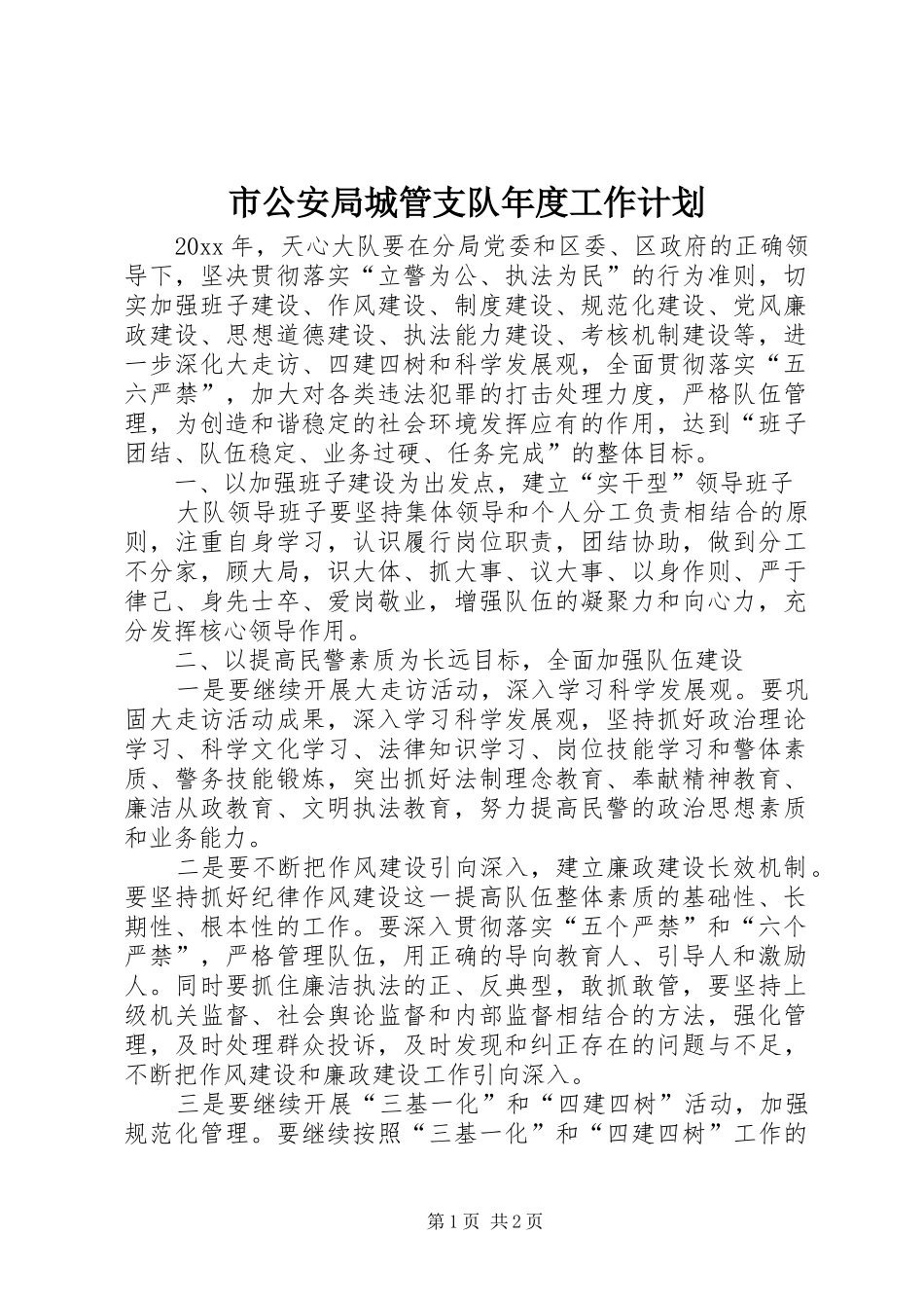 市公安局城管支队年度工作计划_第1页