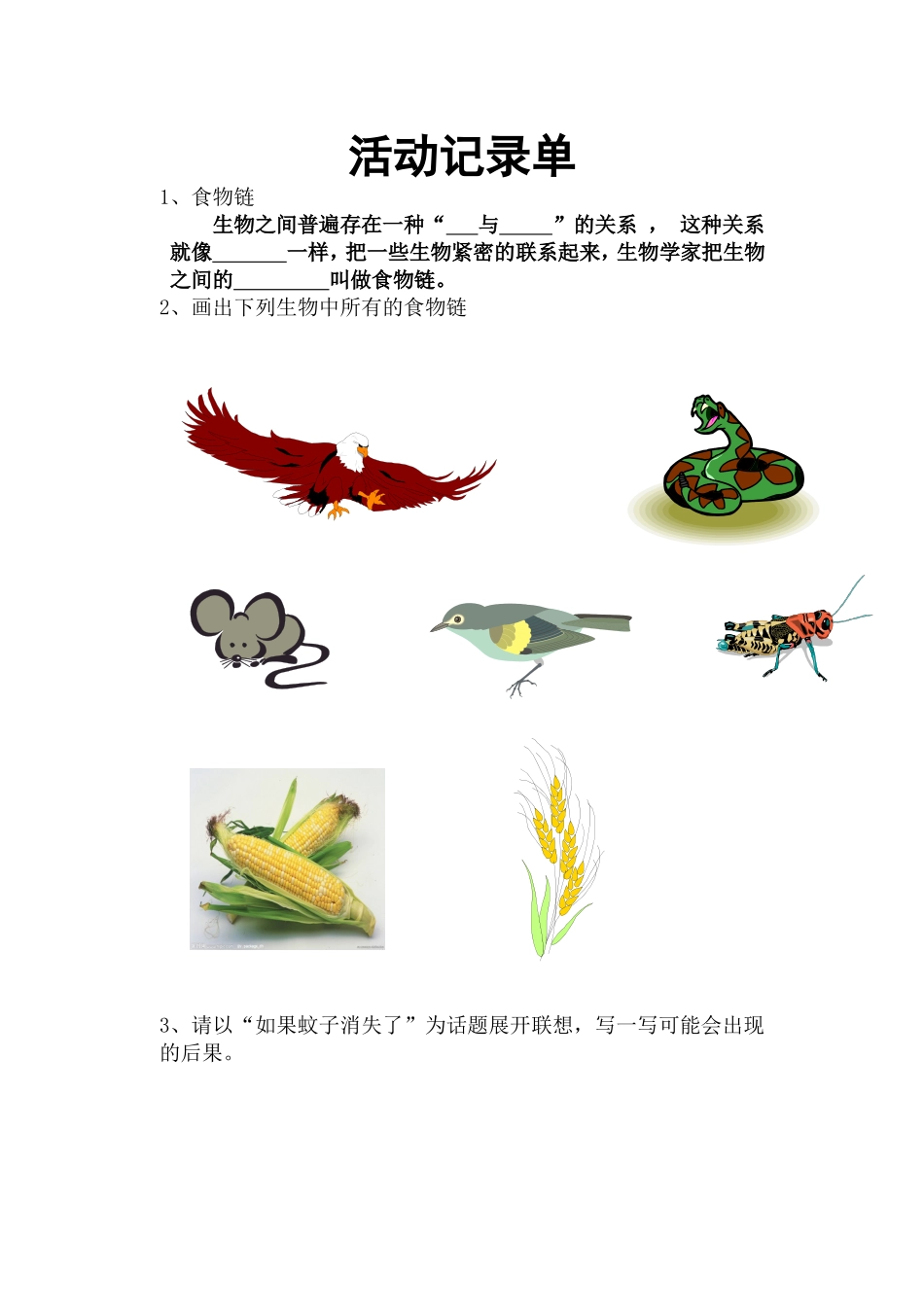 《有趣的食物链》活动记录单_第1页