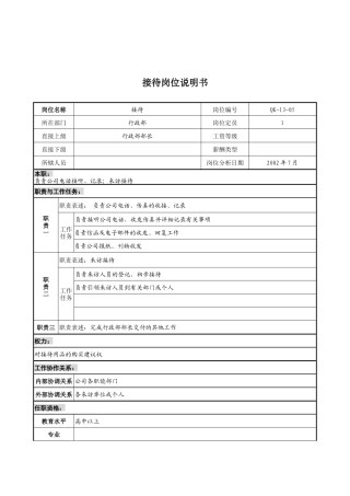 乾坤木业公司行政部接待岗位说明书
