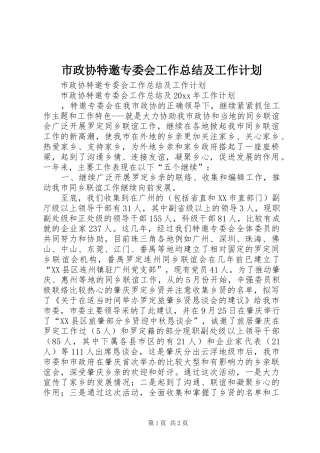 市政协特邀专委会工作总结及工作计划