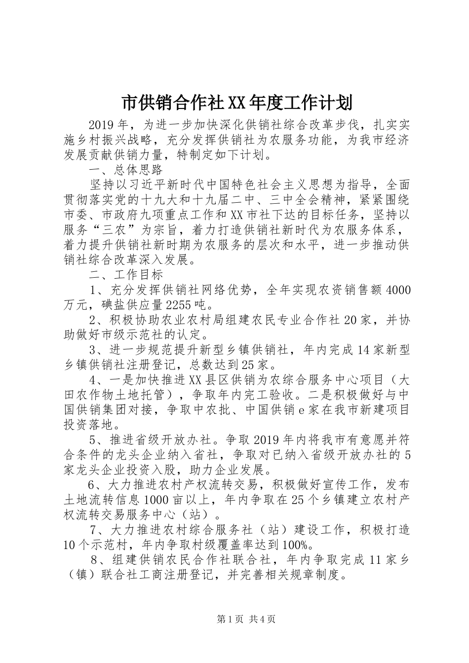 市供销合作社XX年度工作计划_第1页
