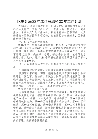 区审计局XX年工作总结和XX年工作计划