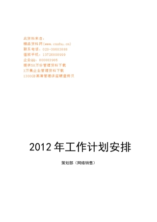 企业网络销售工作计划安排