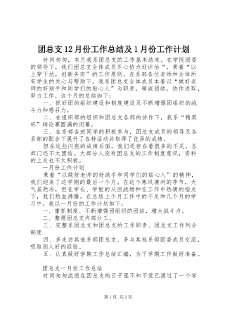 团总支12月份工作总结及1月份工作计划