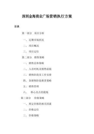 深圳市某商业广场营销执行方案