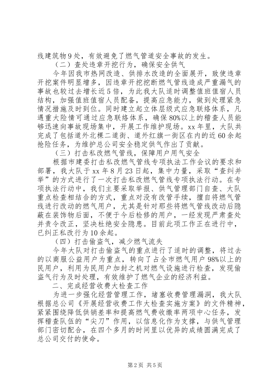 燃气稽查大队工作总结及工作安排总结_第2页