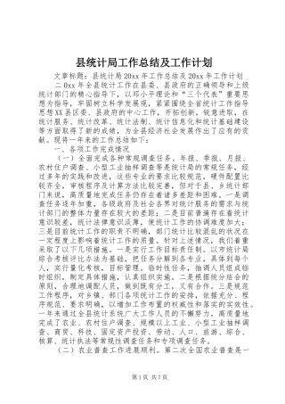 县统计局工作总结及工作计划
