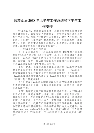 县粮食局20XX年上半年工作总结和下半年工作安排