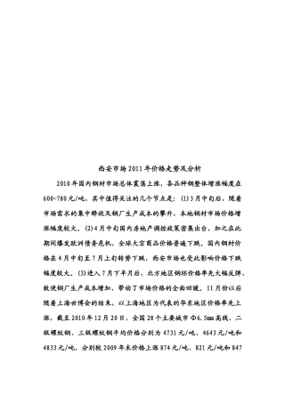 西安市场年度价格走势及分析