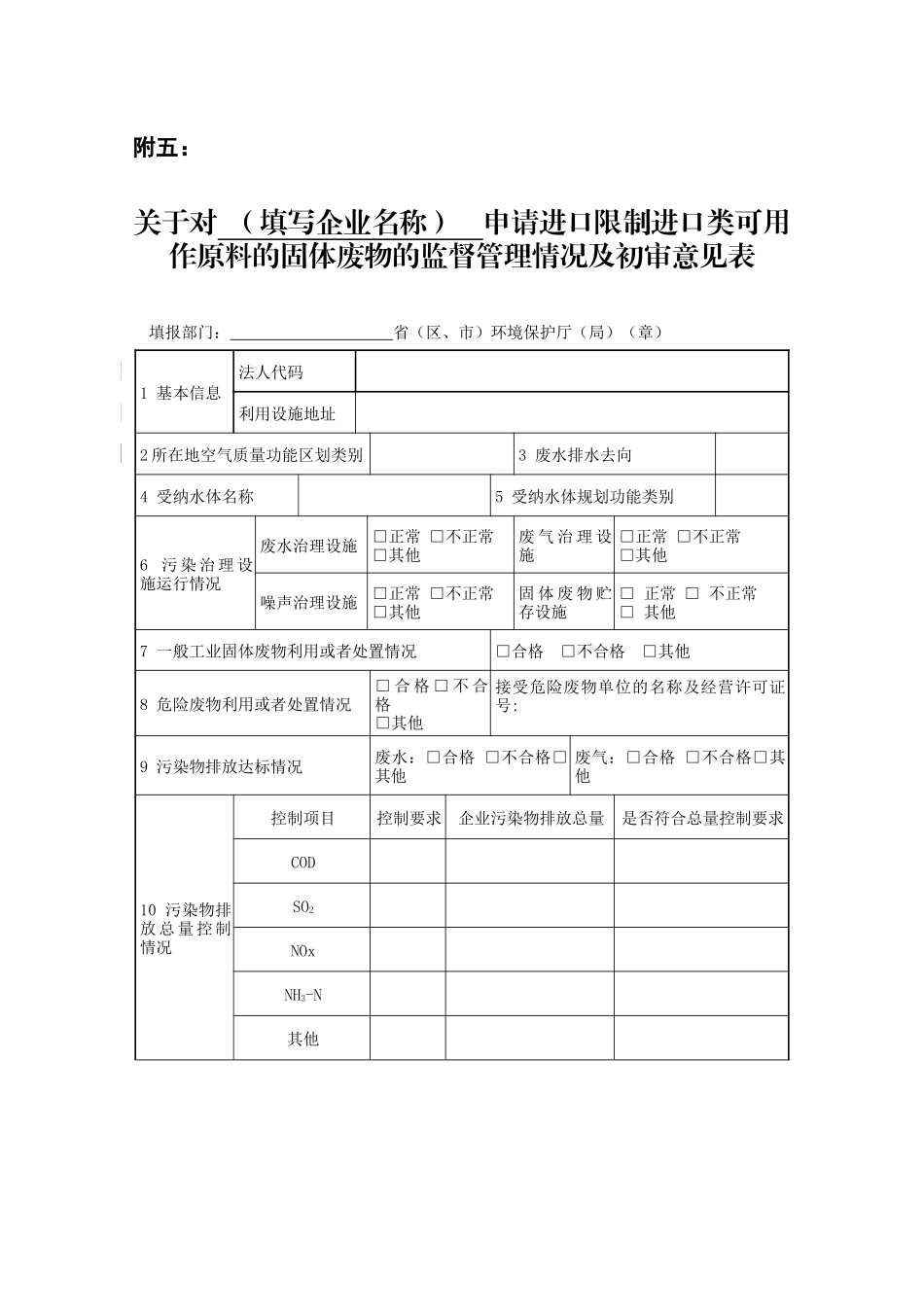 申请进口限制进口类可用作原料的固体废物的监督管理情况及初审意见_第1页