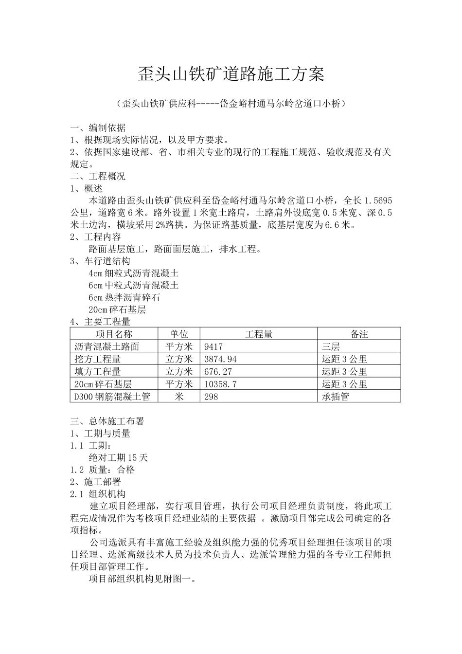 歪头山道路施工方案_第1页