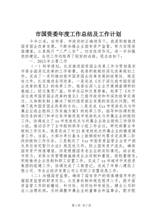 市国资委年度工作总结及工作计划