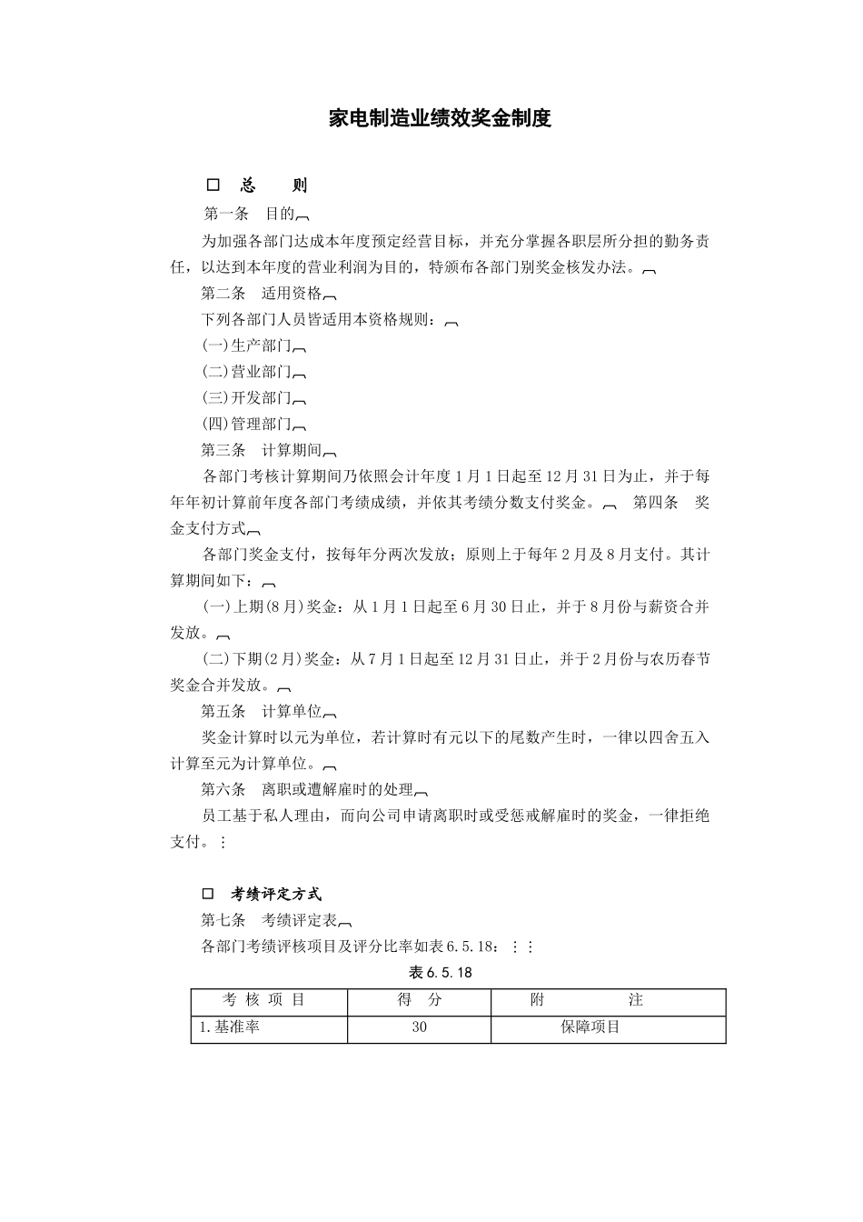 家电制造业绩效奖金_第1页