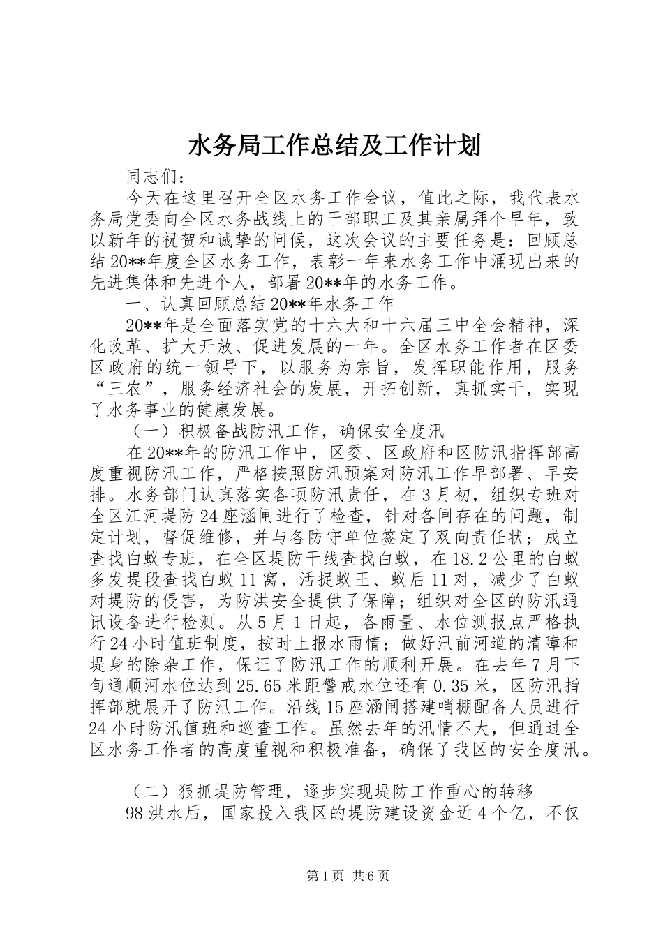 水务局工作总结及工作计划_第1页