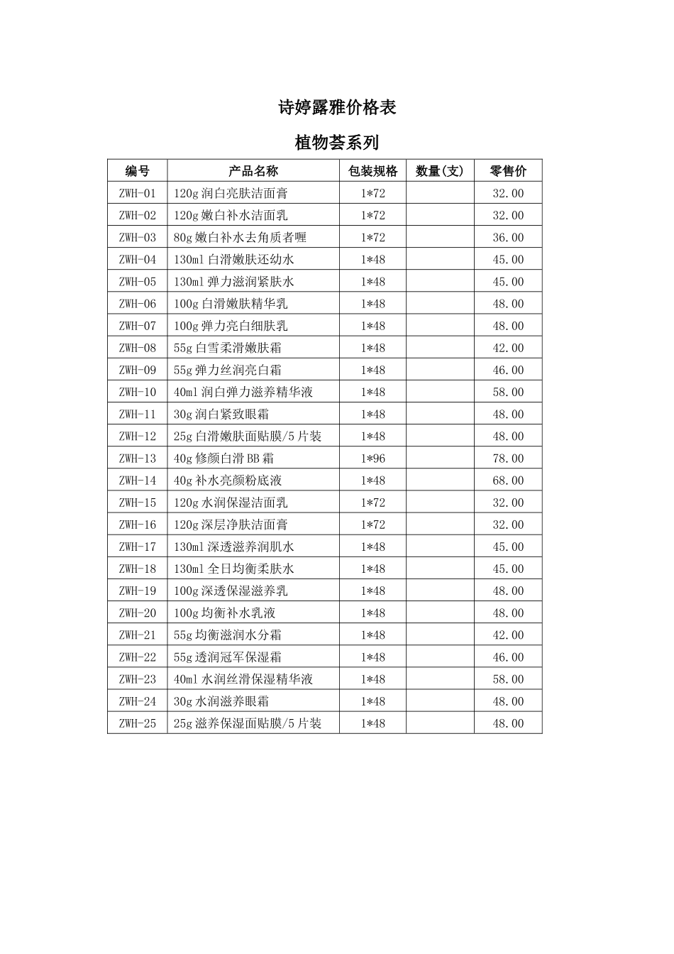 诗婷露雅价格表_第1页
