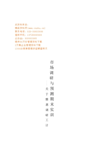 雅惠市场调研工作计划书