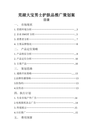 芜湖大宝男士护肤品市场推广策划案