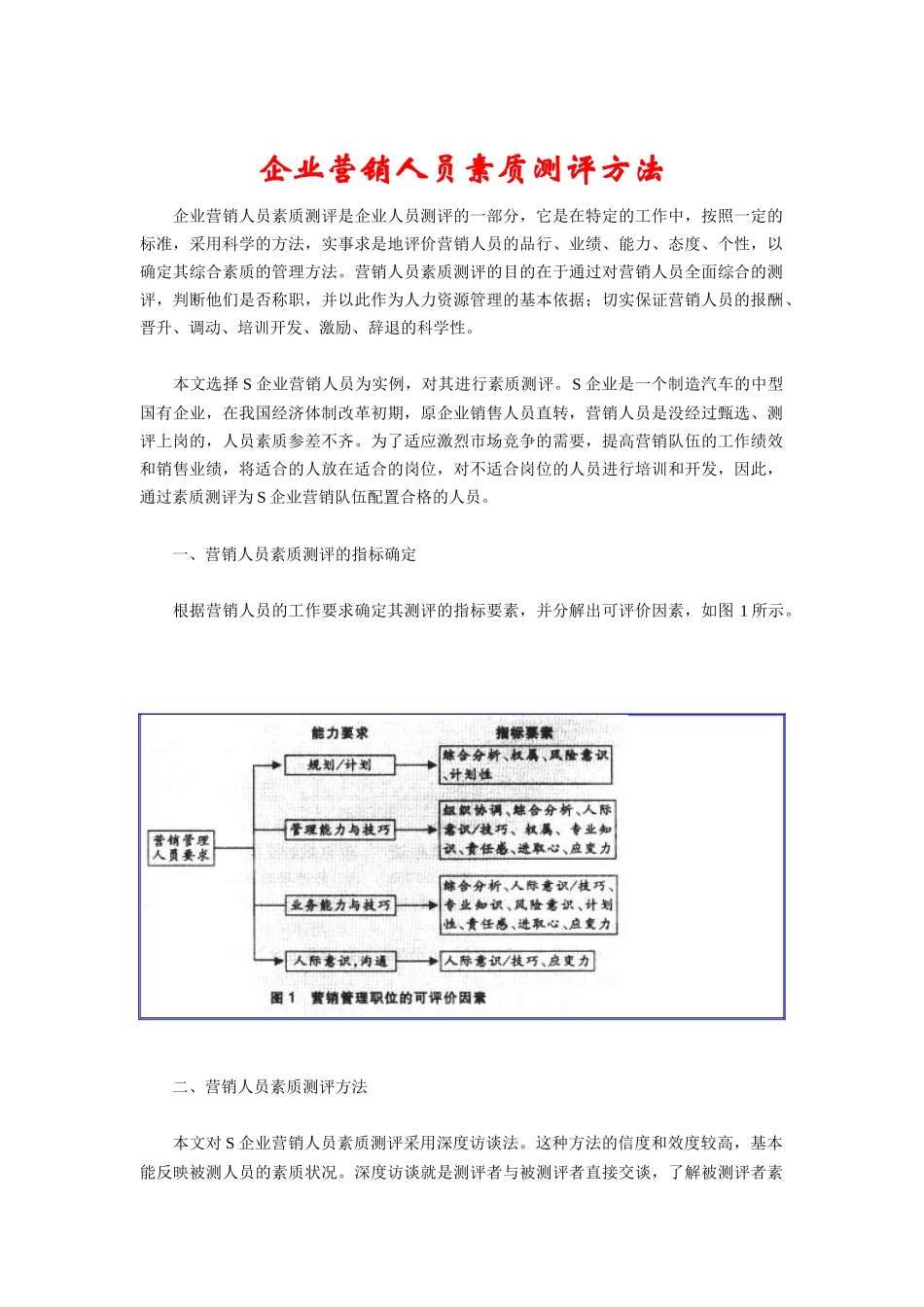 企业营销人员素质测评方法与结论_第1页
