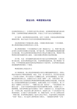啤酒业如何营销策划分析
