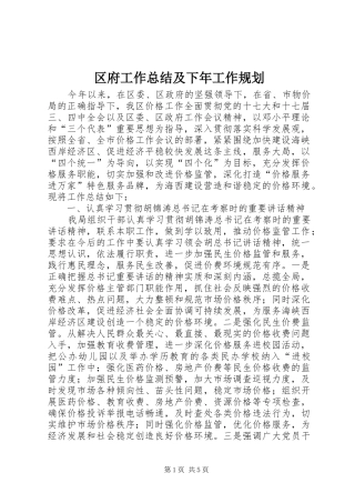 区府工作总结及下年工作规划