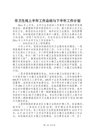 市卫生局上半年工作总结与下半年工作计划